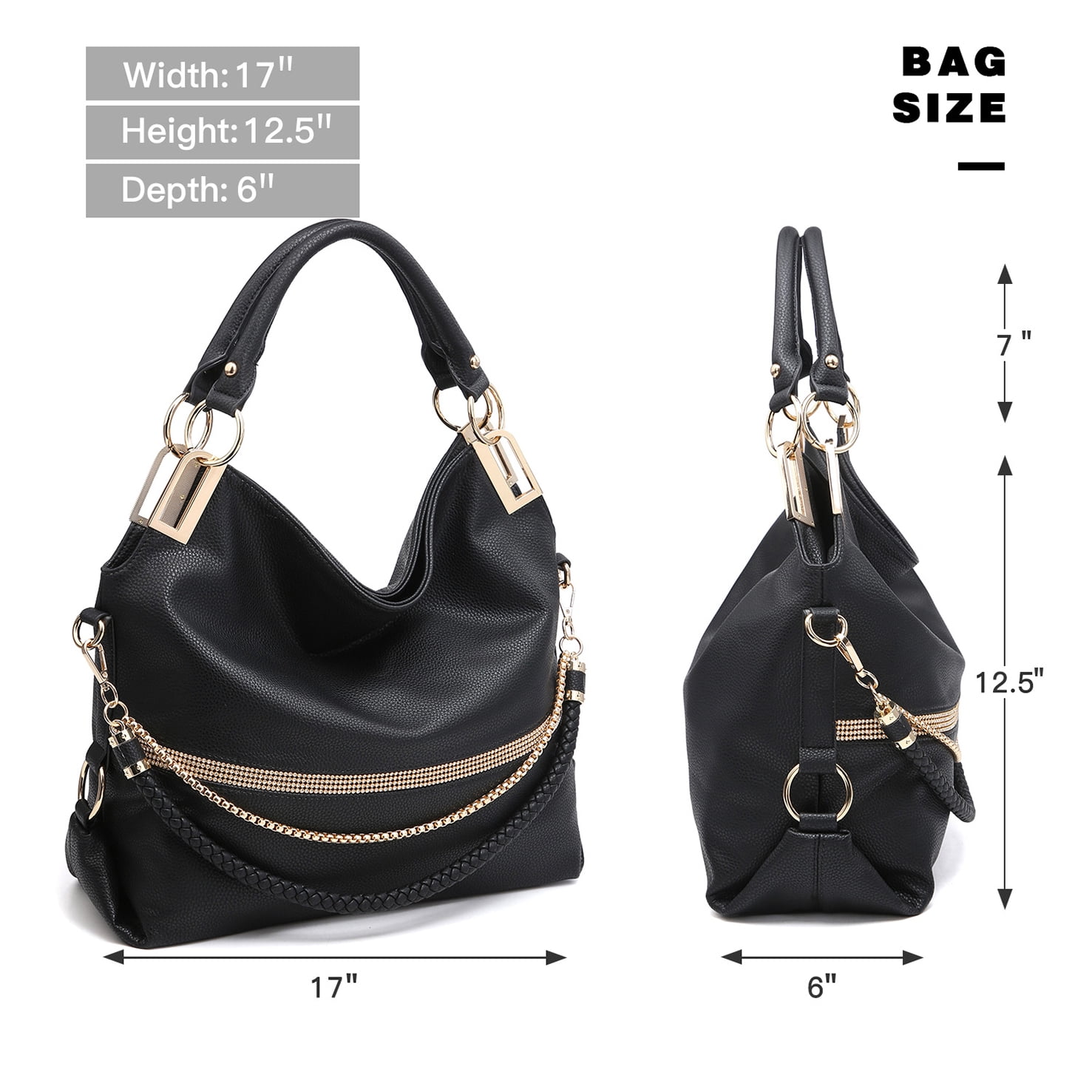Dasein Hobo Bags for Women Soft Faux Leather Purses and Handbags Large Hobo Purse Shoulder Bag with Rhinestones