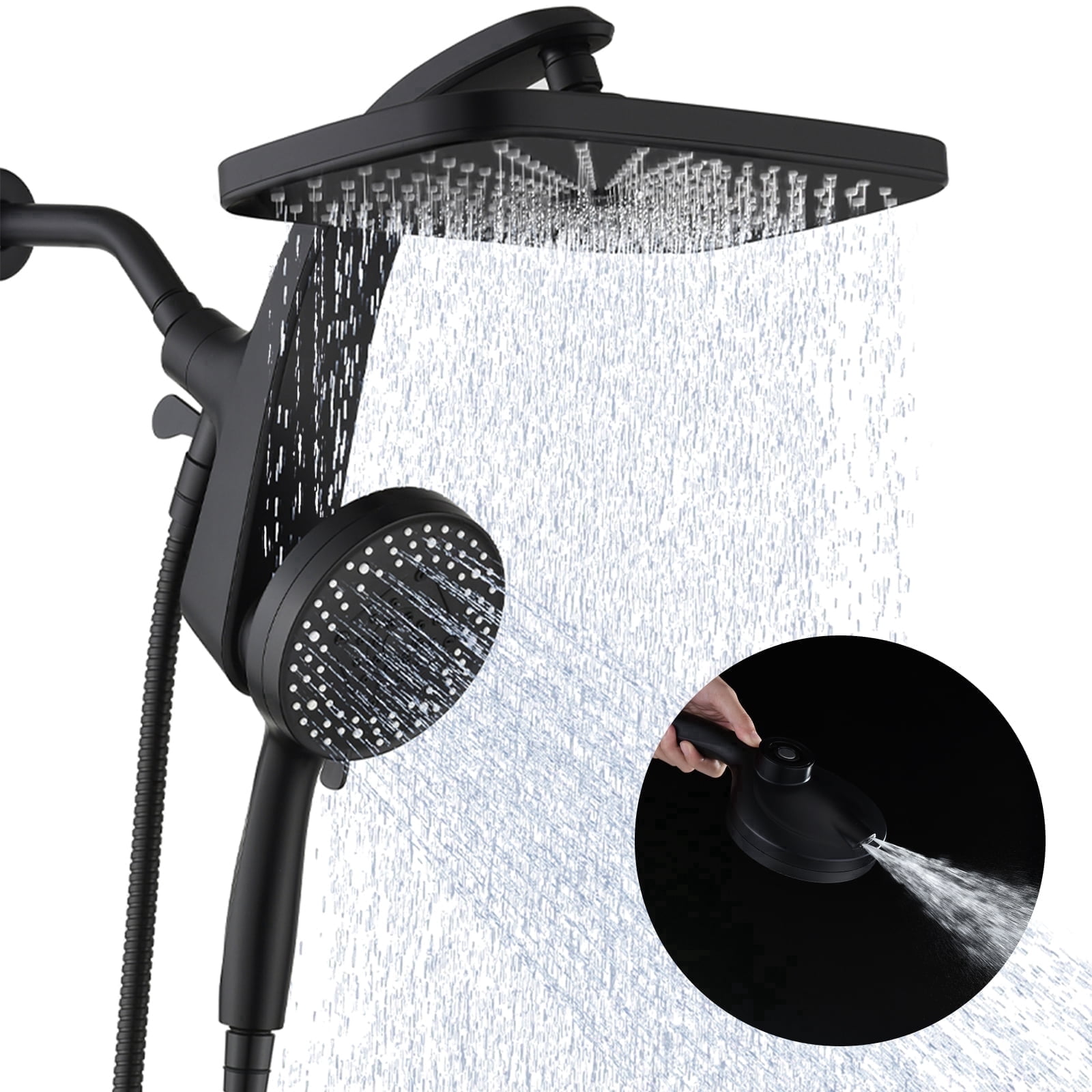 INAVAMZ 12" Rain Shower Head & Handheld Combo, Black photo 1
