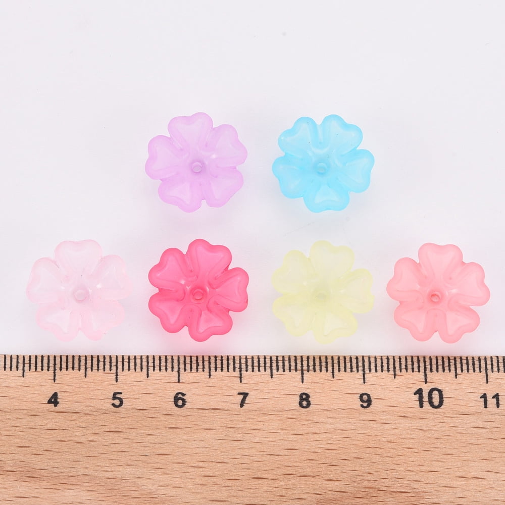 500g Transparent Frosted Acrylic Bead Caps 5-Petal Flower Mixed Color 16.5x6mm Hole: 1.6mm about 959pcs/500g