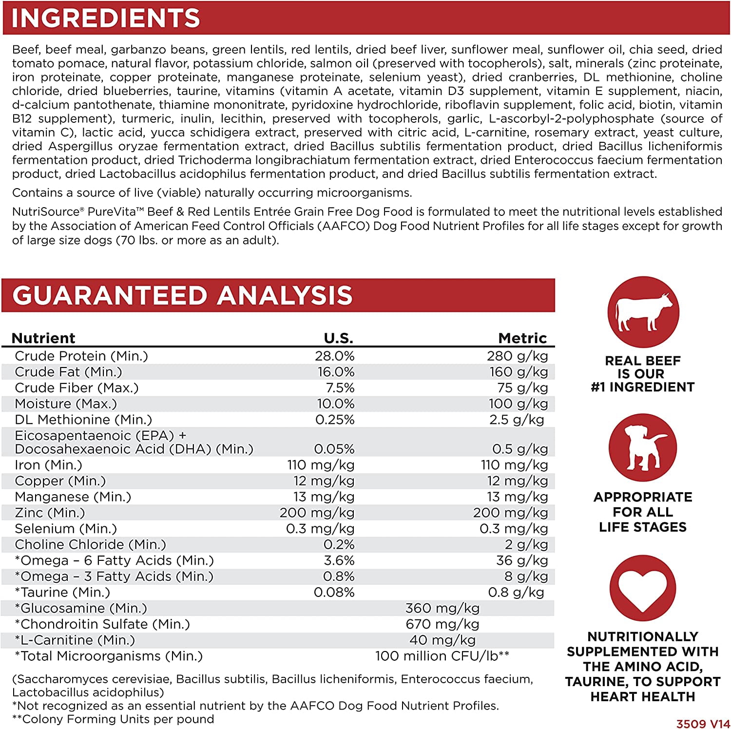 NutriSource Pure Vita Limited Ingredient Grain Free Dry Dog Food, Beef and Red Lentils, 25LB