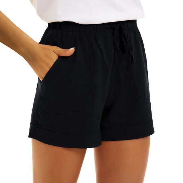 MKLEKYY Pantalones Cortos De Mujer, Pantalones Casuales De Cintura Alta Con Bolsillos, Pantalones Sueltos De Pierna Recta, Pantalones Deportivos De Moda