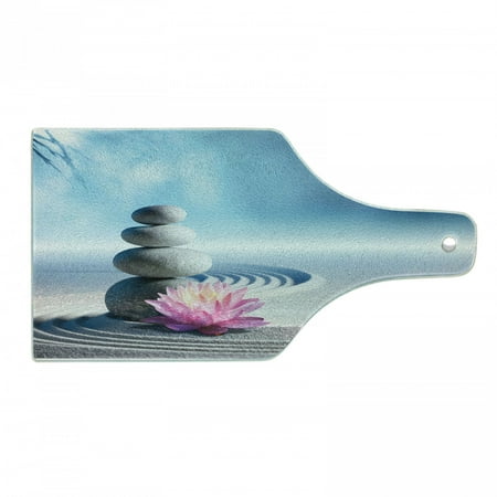 

Spa Cutting Board Stones and Lotus Flower over Sand Harmony Balance Flourish Your Decorative Tempered Glass Cutting and Serving Board Wine Bottle Shape Grey Blue Pink by Ambesonne