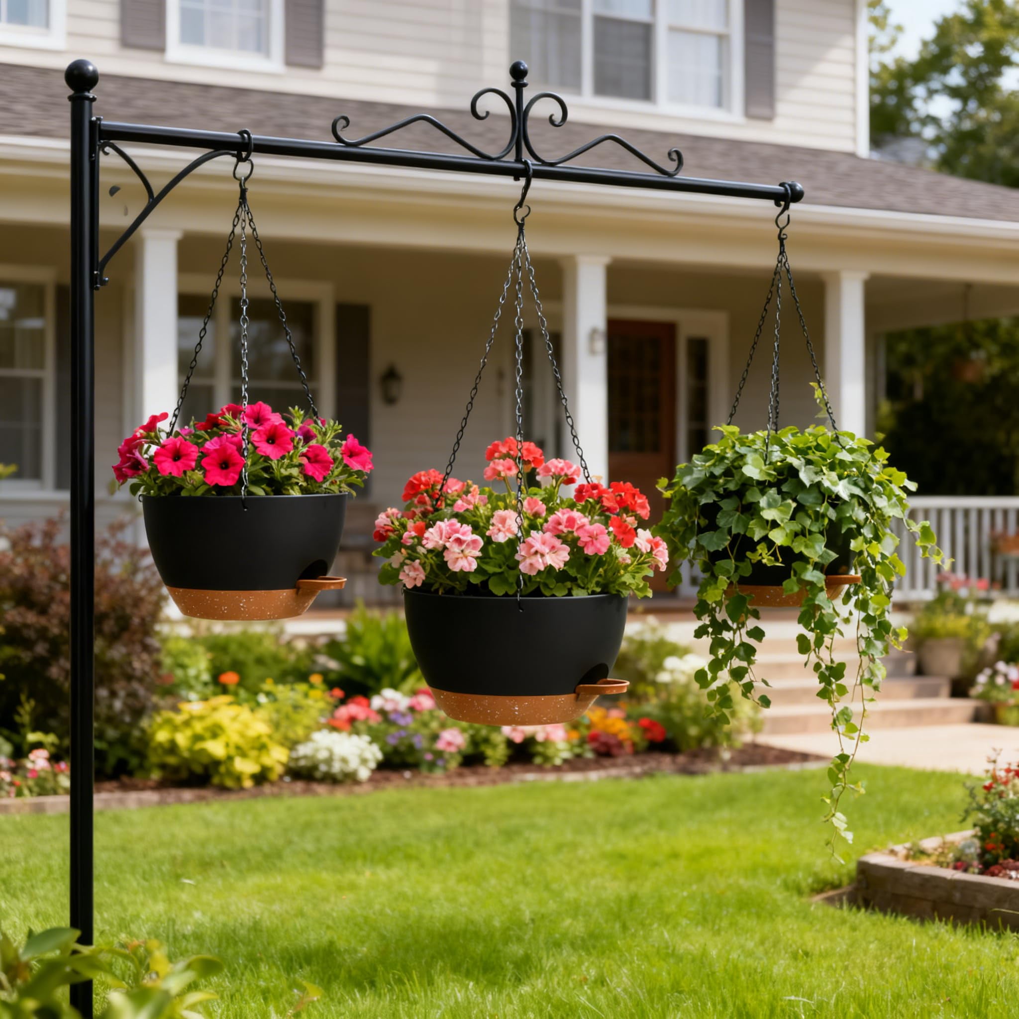 Set Of 3-10 Inch Self Watering Hanging Planters For Indoor Outdoor Plant Pots With Drainage & Removable Tray  Holder Ivy Pothos Ferns Balcony Patio Black Brown