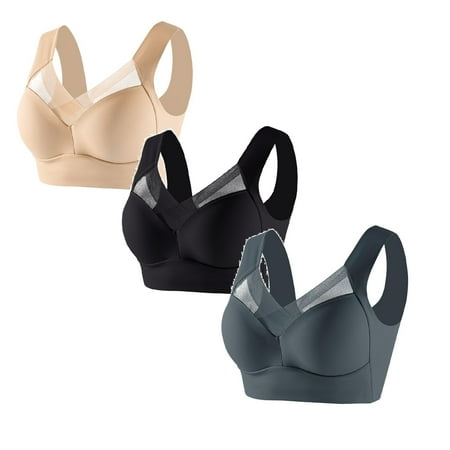 LUOGENLI Female Women Bras No Underwire Front Closure Women s Large Strapless Lace Tank Top Underwear Thin Side Fold Side Gather Adjustable *3Pcs Women Bras Wireless with Support XXL