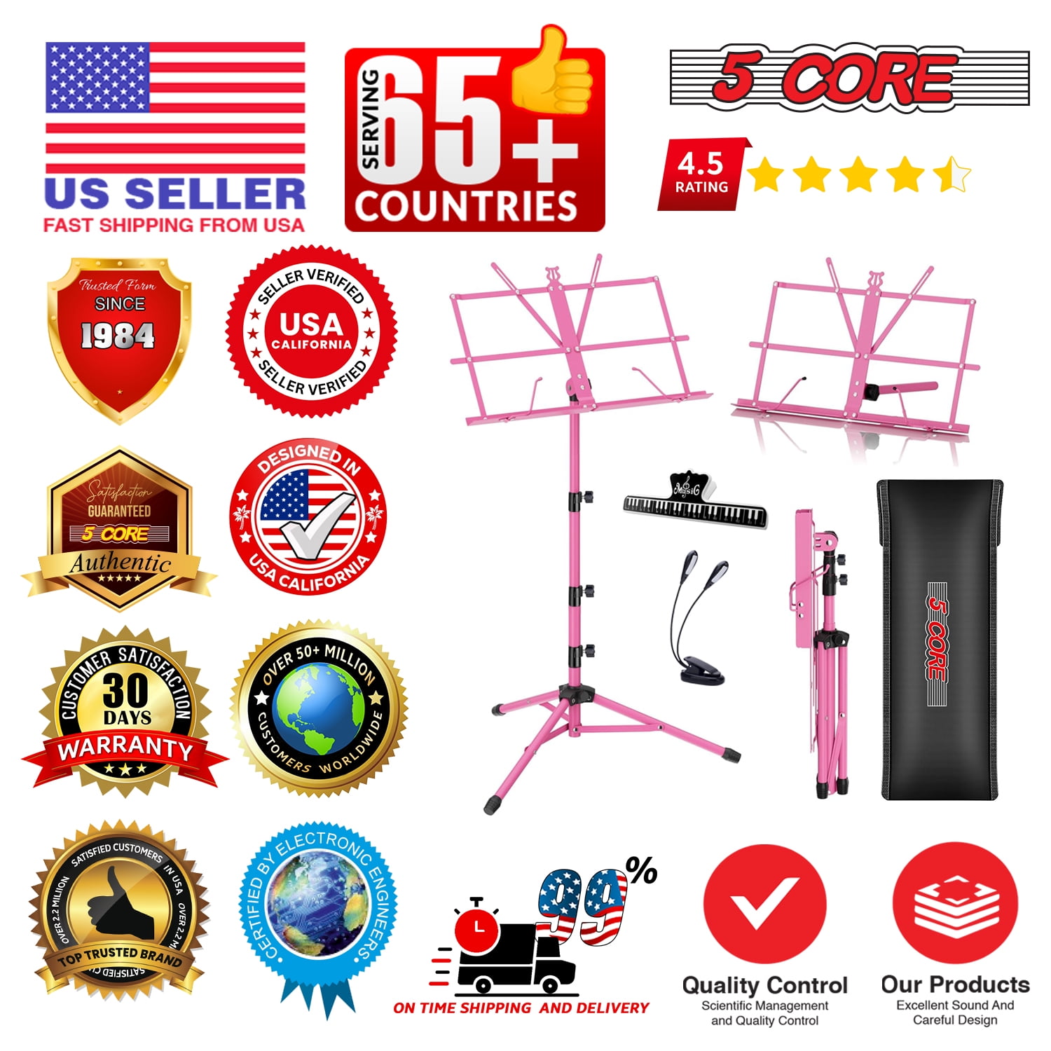 5 Core Music Stand Adjustable Desktop Book Stands Portable Sheet Holder All Metal Foldable Bookstand