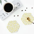 thumbnail image 4 of Lsque Yellow Lemon Leaves Pattern 4" Drink Coasters Set of 4, PVC Leather Absorbent Coasters, Table Coaster Set Decorative Coffee Cup Coasters Housewarming Gift -Hexagon, 4 of 6