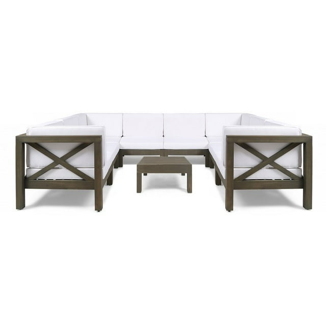 Noble House Brava Bois 8 Places en Forme de U Canapé en Forme de Section en Gris/blanc