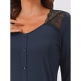 thumbnail image 4 of DARING DIVA Women's Lace Trim Pajama Dress V-Neck Long Sleeve Nightgowns S Navy, 4 of 6