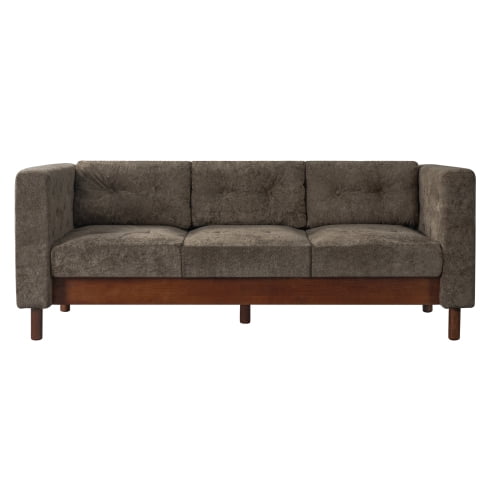 78" Modern 3-Seater Sofa, Chenille Upholstered Couch with Square Arms, Tufted Pillow Back & Walnut Rubber Wood Legs, Multi-Cushion Sofa for Living Room and Apartment, Brown