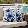thumbnail image 4 of Blue Floral Spring Outdoor Waterproof Pillow Covers, Vintage Verdant Flower Patterns Decorative Square Throw Pillowcase Sofa Cushion Sham for Patio/Couch/Chair, 20"x20" 2 Pack, 4 of 8