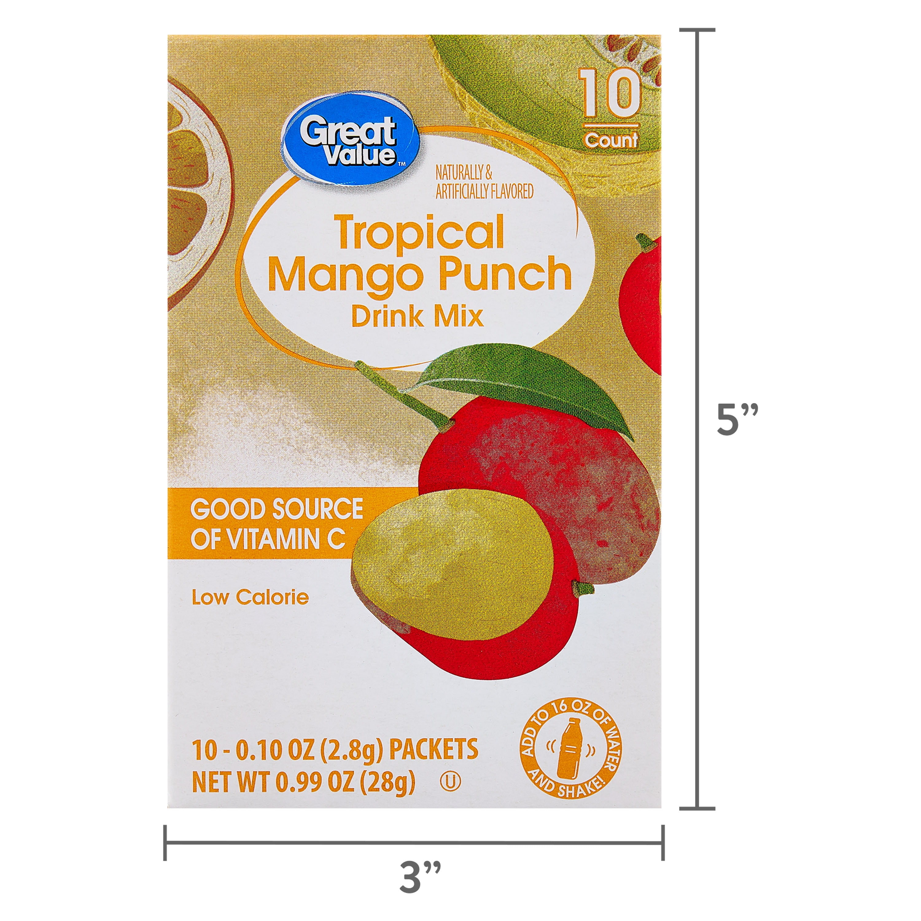 (12 pack) Great Value Tropical Mango Punch Drink Mix, 0.10 oz, 10 Count Packets