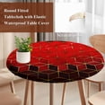 thumbnail image 5 of Round Tablecloth Abstract Watercolor Elastic Edge Fitted Geometric Cube Pattern Plastic Table Cover,Waterproof Oil Proof for Dinner,Outdoor, Picnic, 45"- 54" DIA Tables Red, 5 of 8