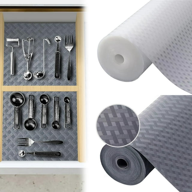 Non-Adhesive Shelf Liner Kitchen Cabinets Protector Food Safe Easy to Cut Clean Non-slip Waterproof Drawer Liner Protects Surfaces Cupboard Liner