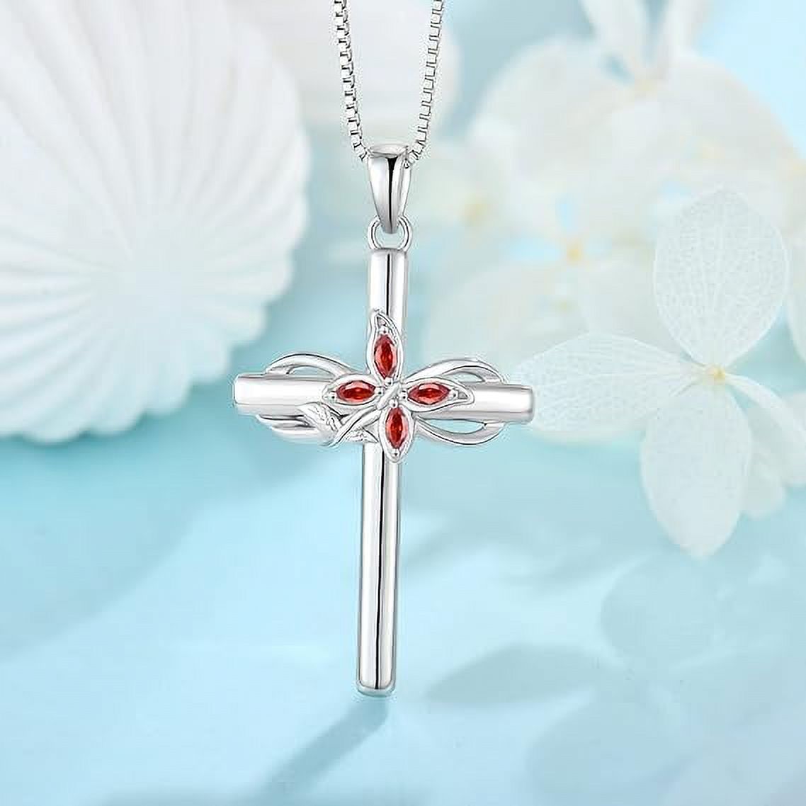 Inpasne Cross Necklace for Women 925 Sterling Silver Infinity Butterfly Garnet Necklace January Birthstone Jewelry Gifts for Women Her Mom Wife Girlfriend Daughter