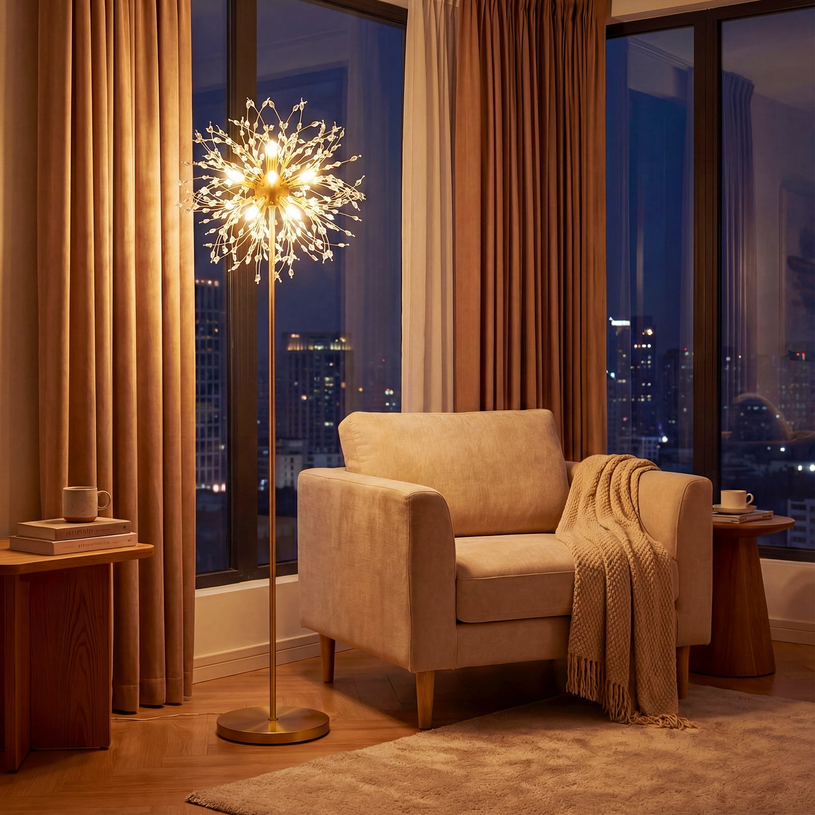 Gymax 63'' Crystal Floor Lamp w/Acrylic Crystals Foot Switch for Living Room Bedroom Gold