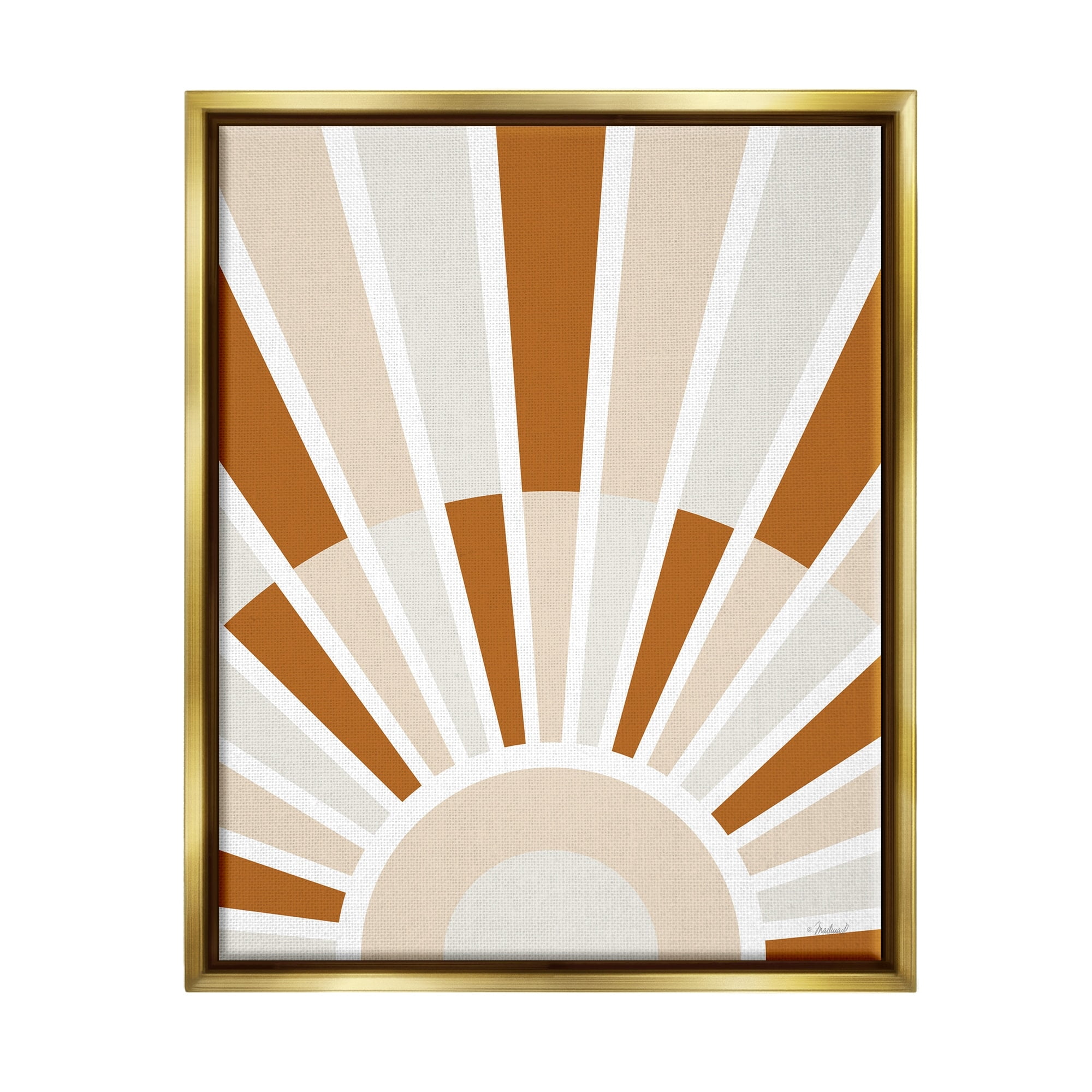 Stupell Industries Abstract Sun on Horizon Alternating Stripes Earth Tones Graphic Art Metallic Gold Floating Framed Canvas Print Wall Art, Design by Martina Pavlova