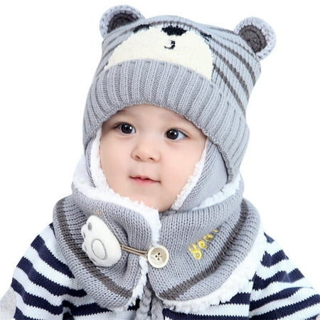 

Baby Boy Girl Winter Hat Toddler Bear Ear Cap Beaniess Hat With Scarf Lined Knitted Cap Neckwarmer For Kids 2 Pieces Winter Baby Hats
