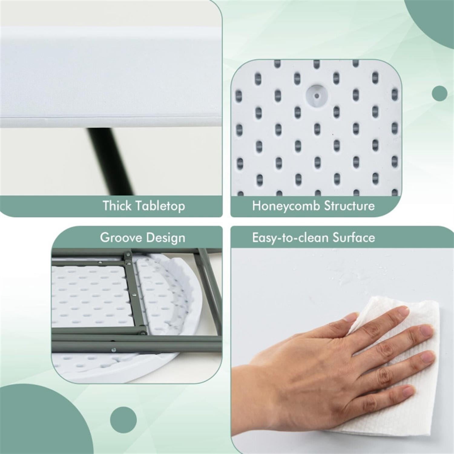 Demi Bonn 32" Round Foldable Lightweight Table with Double Lockable Doors fordoor Outdoor, Portable Fold-in-Half Plastic Dining Picnic Party Camping Table, White