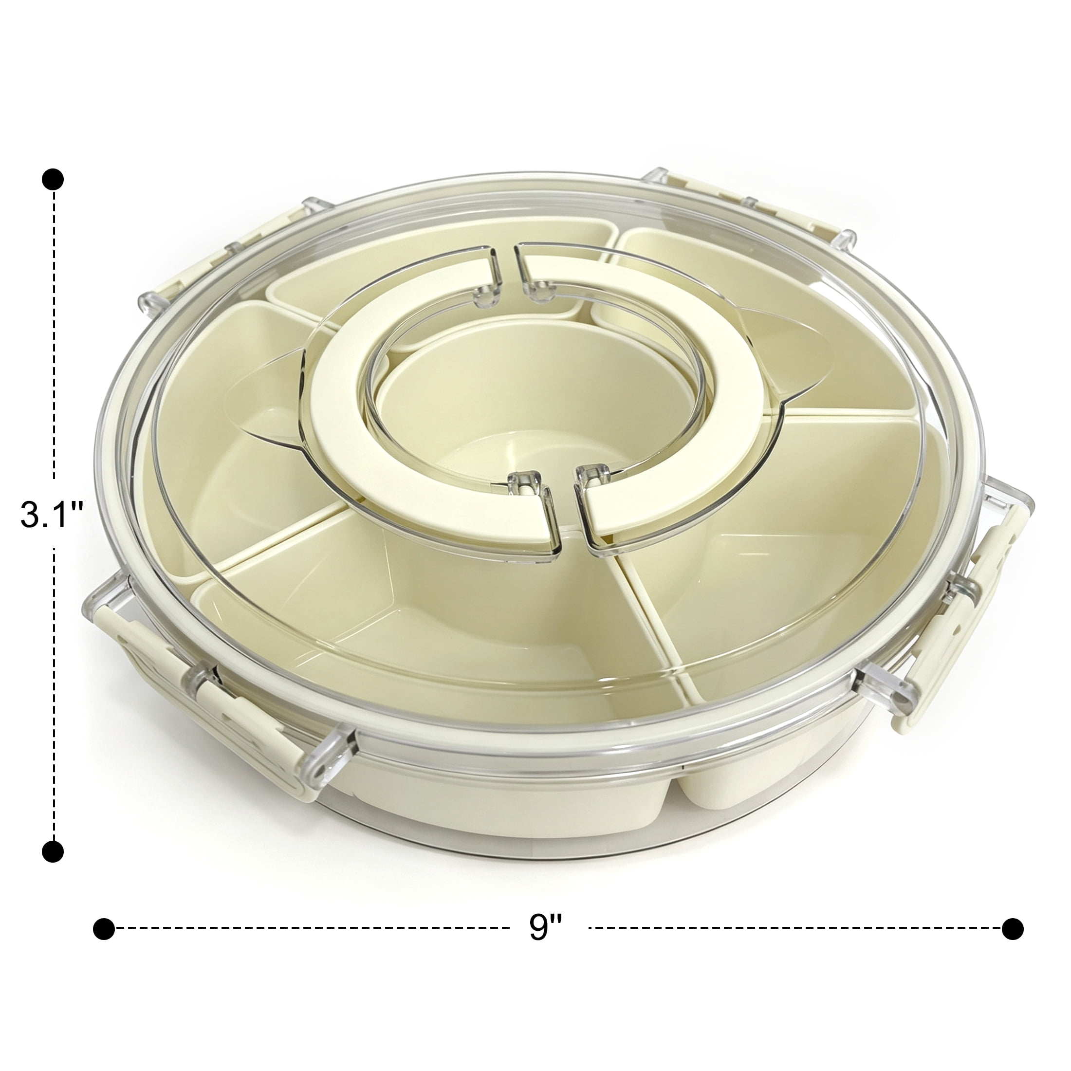 GARITIN Divided Serving Tray with Lid, Portable Snackle Box Container, Detachable Snack Platter for Fruit Nut Candy Dip