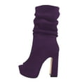 thumbnail image 2 of FSJ Women Classic Peep Open Toe Slouch Ankle Boots Platform Chunky Block High Heels Bootie Pull On Office Fashion Shoes Size 8 Purple, 2 of 5