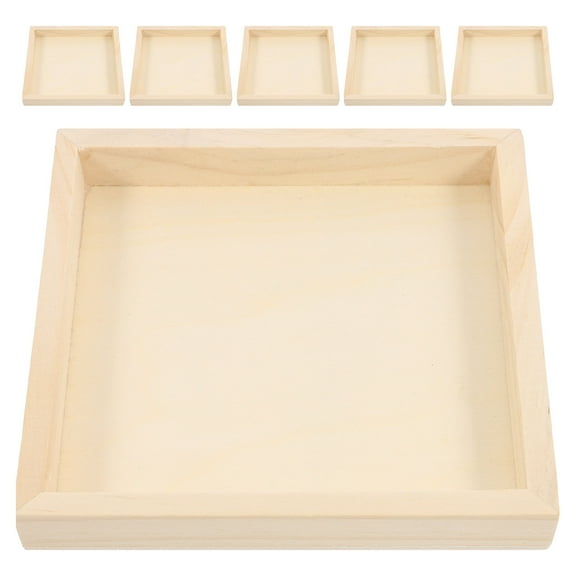 Pawsdot 6PCS Unfinished Wood Trays for Painting Simple Design for Home Exhibition Use
