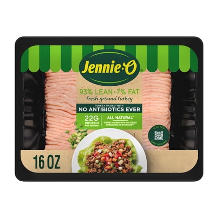 JENNIE-O All Natural Ground Turkey, 93/7%, Tray, 1 Pound, 22 Grams of Protein per Serving