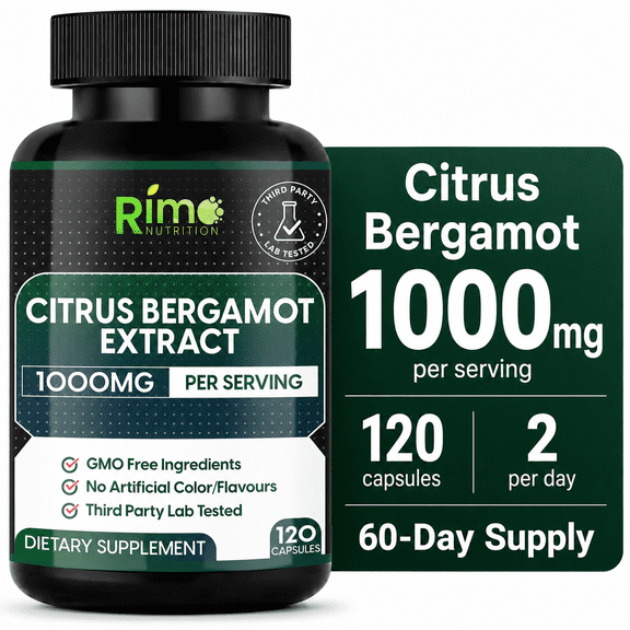Rimo Nutrition Citrus Bergamot Supplement Lab Tested 1000mg per Serving Vegan Non GMO Cholesterol Support 120 Capsules