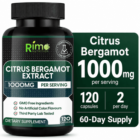 Rimo Nutrition Citrus Bergamot Supplement Lab Tested 1000mg per Serving Vegan Non GMO Cholesterol Support 120 Capsules