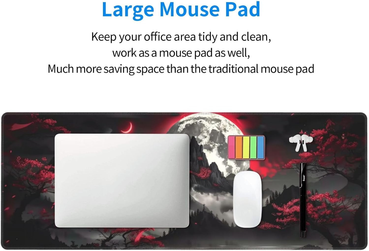 Mouse Pad, Large Japanese Desk Mat, XL Anime Gaming Keyboard Mat, Non-Slip Rubber Base, Big Extended Desk Protector for Home Office, 31.5”x11.8”