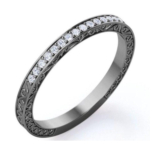 JeenMata Alianza de Boda de Moissanita Redonda de 0,25 Quilates con Diseño Art Déco Eduardiano Chapada en Oro Negro de 18 K sobre Plata