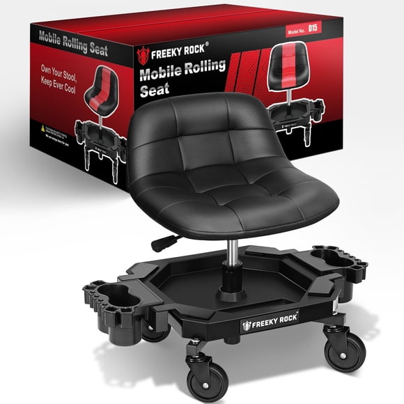 Taburete con ruedas FREEKYROCK de altura ajustable con respaldo de 180 kg