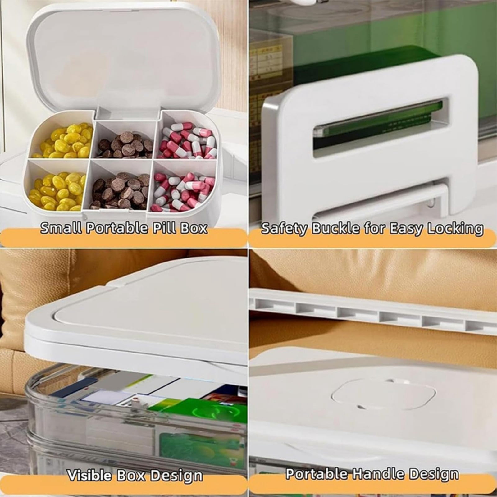 Asnews 5-Tier Large Medicine Organizer Box With Free Travel Pill Case – Portable First Aid Kit, Clear Medicine Storage With Handle & Secure Latch For Home (Extra Large Capacity)