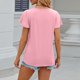thumbnail image 5 of Camiseta de manga corta con cuello en V y pliegues para mujer, corte holgado, color liso, para uso informal o en la playa, 5 of 5