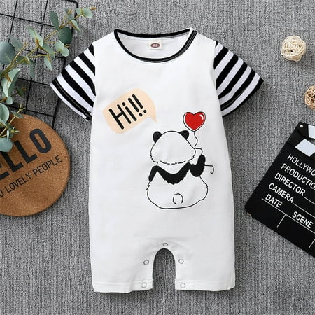 

NIUREDLTD Toddler Kids Girls Boys Cartoon Stripe Bear Prints Short Sleeves Romper Jumpsuit Cloths