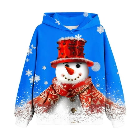 

Kids Little Big Girls Fleece Hoodie Christmas Snowman Print Long Sleeve Sweatshirt Fashion Casual Funny Xmas Pullover Tops 4-14 Years