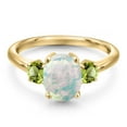 thumbnail image 3 of Gem Stone King 10K Yellow Gold Simulated White Opal and Green Peridot Engagement Ring for Women | 1.60 Cttw | Oval Cabochon 9X7MM | Gemstone October Birthstone | Size 5, 3 of 6