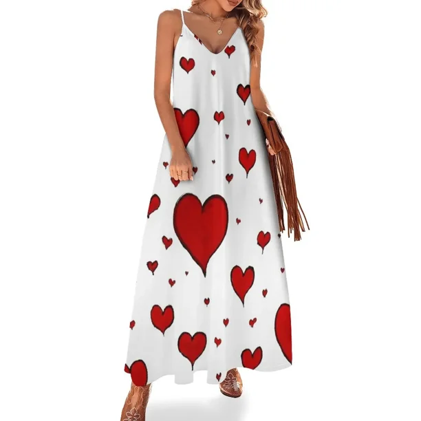 Vestido sin mangas con estampado de corazón de San Valentín, vestidos de mujer elegantes de lujo, vestidos de mujer para boda, vestido de mujer suelto.