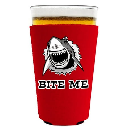 

Bite Me Shark Pint Glass Coolie (Red)