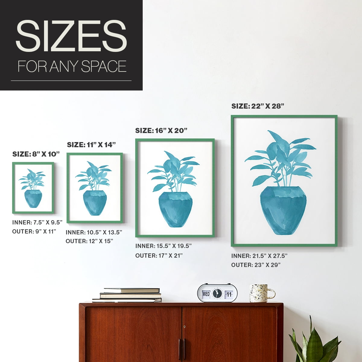 Watercolor House Plant V Framed Print in Green Solid Wood 11 x 14 Framed Print