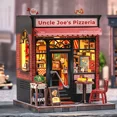 thumbnail image 2 of CUTEBEE DIY Miniature House Uncle Joe's Pizzeria, 236-Piece Mini Dollhouse Kit with LED Touch Light, 2 of 4