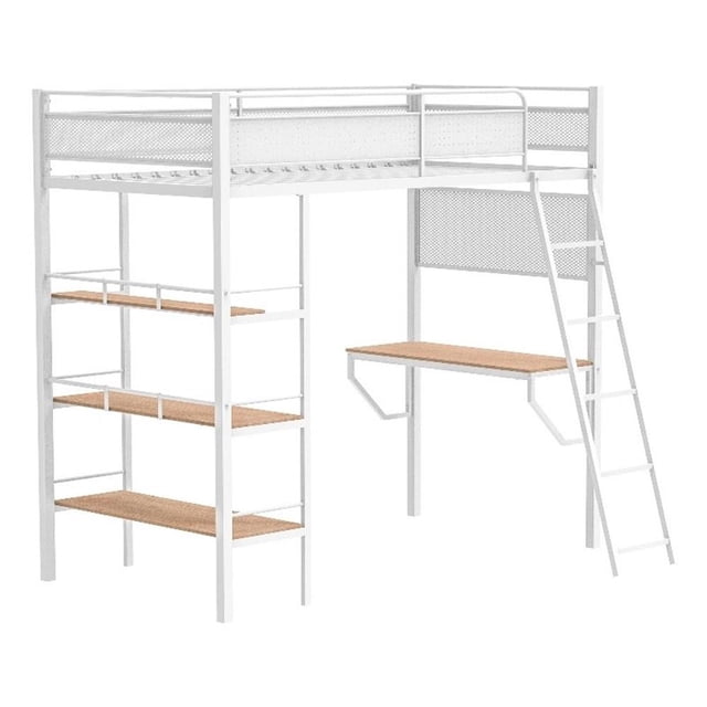 Coaster Lit Mezzanine de Style Transitionnel en Acier à 3 Tablettes pour Poste de Travail Simple sur Campus, Blanc