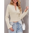 thumbnail image 4 of Women's Cropped Sweater Buttoned Long Sleeve V-Neck Ribbed Knit Slim Fit Pullover Crop Top, 4 of 6
