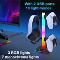 thumbnail image 3 of RGB Controller Holder,Gaming Headset and Controller Stand with 2 USB Ports & 10 Light Modes,Headphone and Gamepad Holder,Suitable for Most Headsets,Ideal Gamer Gift, 3 of 9