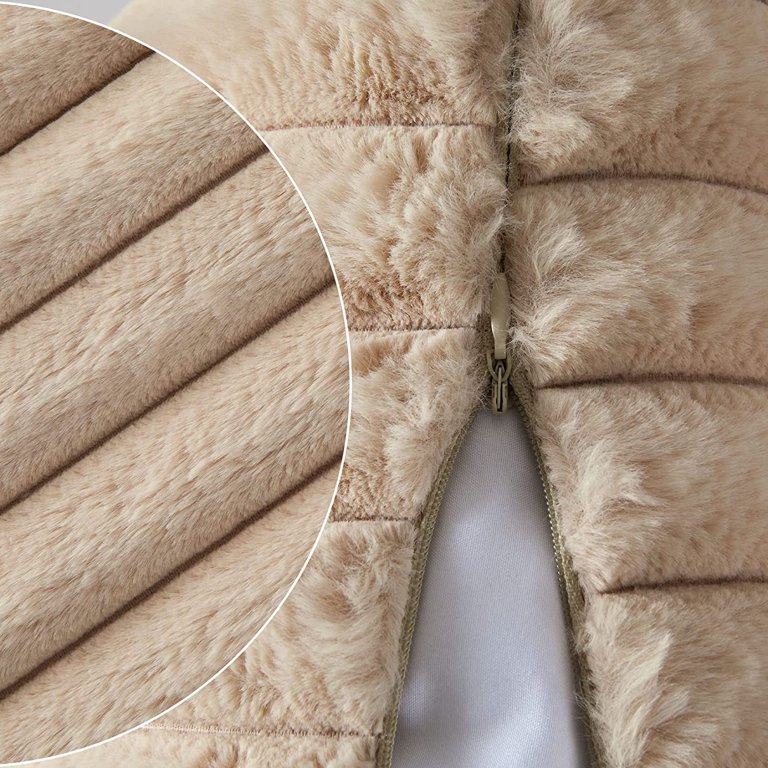 GlorySunshine Cozy Faux Fur Throw Pillow Covers 12x20, Fluffy Fuzzy Striped  Pillowcase, Plush Decorative Cushion Covers for Couch Sofa Bedroom Set of 2  Light Brown 