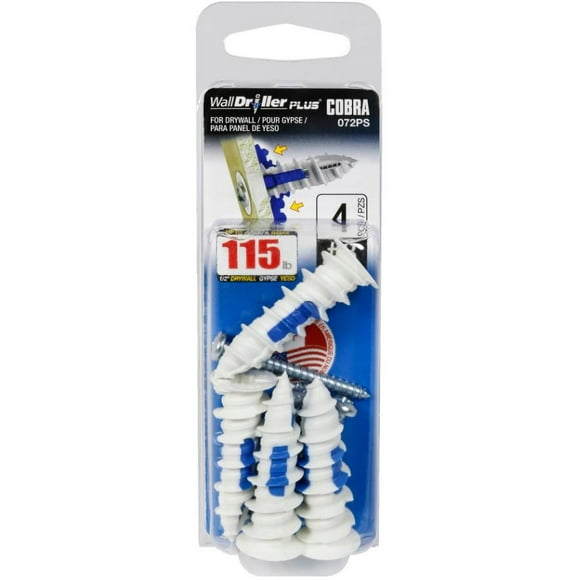 8 WallDriller Plus Anchors - avec Vis, Lot de 4