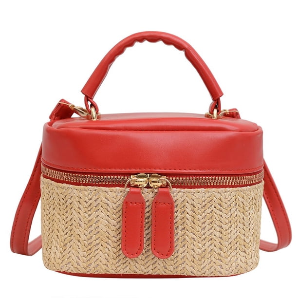 Hugtrwg Bolso para Mujer Bolso Playa para Mujer Bolsos Tejidos Caja Bolso (Rojo)