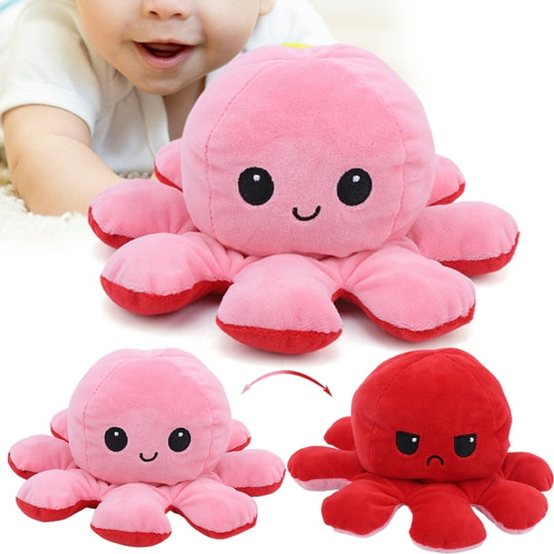 Pulpo De Peluche Reversible De 30 Cm - Dos Emociones En Un Solo Juguete - Regalo Para Niños (Rosa Y Azul Oscuro)