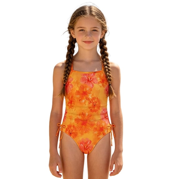 Bobifish Toddler Girls Swimsuit Set One Piece Swimwear Floral Print Bodysuit With Skirt Summer Beach Children Girls Swimwear