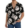 thumbnail image 7 of Lsque black white Skull bone print Men's Cuban Collar Short Sleeve Shirt Summer Beachwear Casual Button Down Fashionable Vacation Leisure Shirt-4X-Large, 7 of 7