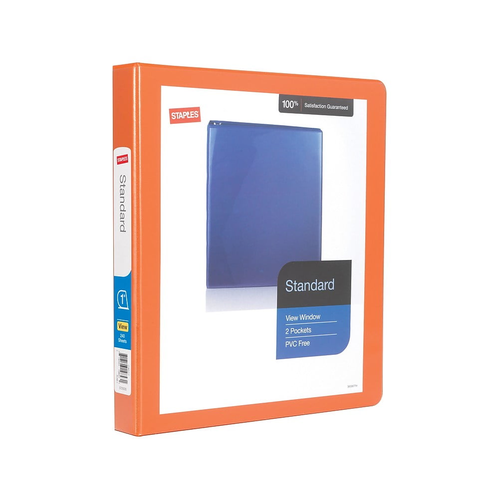 Staples Standard 1" 3Ring View Binder Orange (26436CC) 82654